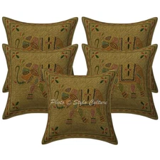 Green Cushion Cover Embroidered Gypsy Boho Ethnic Tribal Ethnic Hippie Pillow