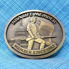 NRA Life Member Belt Buckle 2nd Amendment Gun Rights Member Since 1983 Vtg .A68