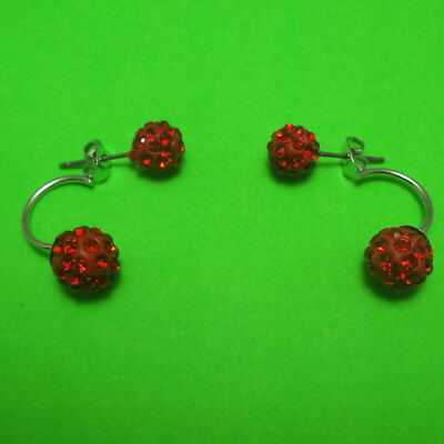 Hübsche rote Shamballa-Stil Kugeln vorne & hinten C-förmige Wickel-Ohrstecker: UK