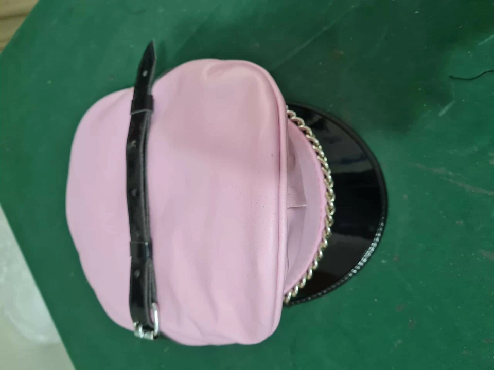 Real Leather pink Leather Biker Peaked Muir Army Police Gay Chain Cap Party Hat - Image 4 of 4