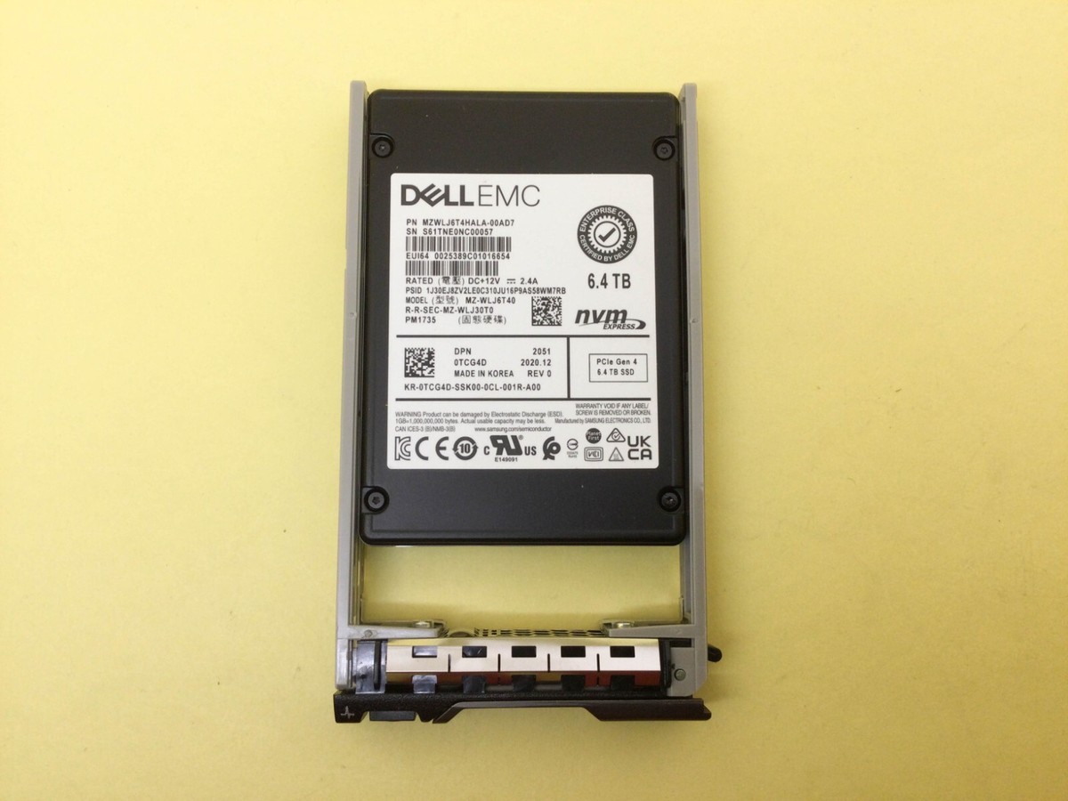 TCG4D Dell 6.4TB PCIe Gen 4 NVMe Mixed Use U.2 2.5'' SSD 0TCG4D MZ