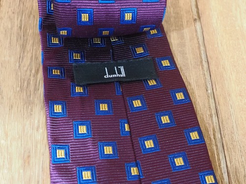 Cravatta Dunhill Regal viola e blu geometrica in seta Inghilterra - Foto 2 di 4