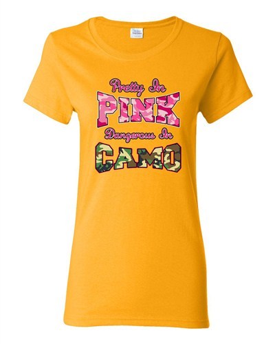 Ladies Pretty In Pink Dangerous In Camo Hunt Deer Country Funny DT T-Shirt Tee - Bild 2 von 9