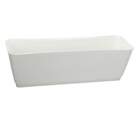 Blumenkasten Weiß 39Cm Rattanoptik Untersetzer Balkon Pflanzkasten Blumentopf