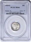1929-S Mercury Silver Dime WDDO 2 MS66 PCGS
