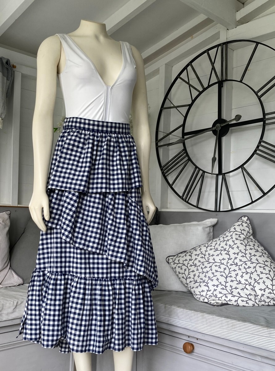 【ok.soon】gingham check long skirt Cotton 100% Cotton Mid Rise Gingham Lace Maxi Skirt For Vacation