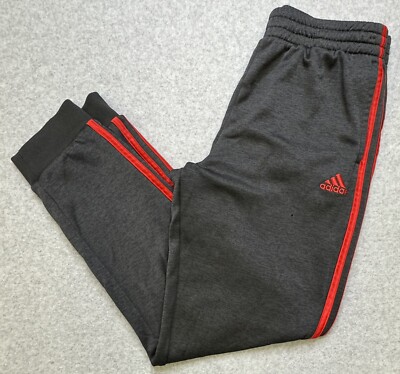 Adidas Youth/Teen Boys Gray Red Stripe Track Pants Warm Up Pants