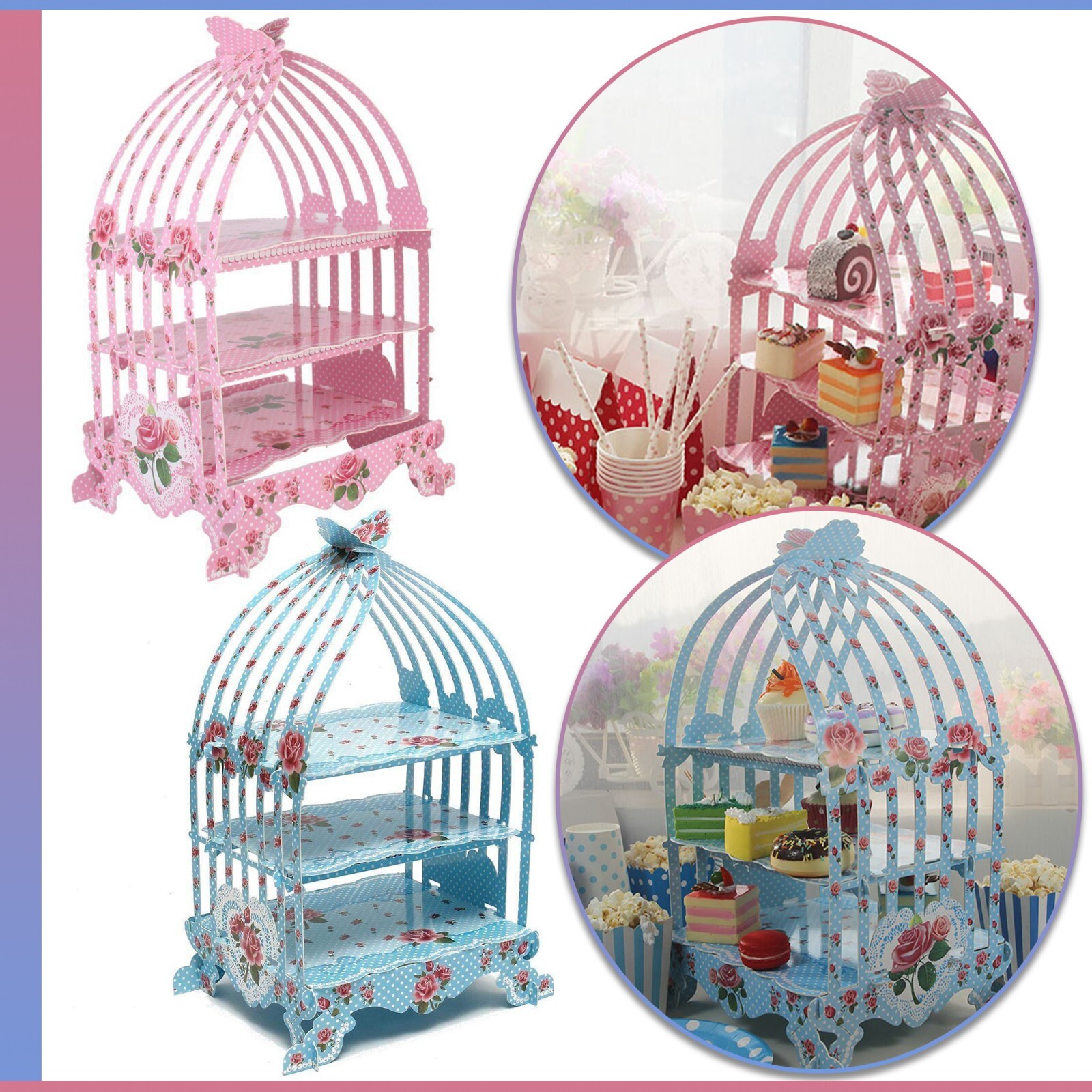 Cupcake Stand Afternoon Tea Birdcage Shaped Wedding Party Display Holder UK-image