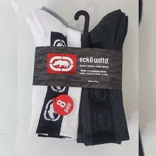 ECKO UNLTD HALF CUSHION CREWS SOCKS MENS 8 PAIRS SIZE SHOE 6-12 RHINO LOGO