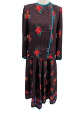Miss O Digi Roses Cocktail Skirt Suit 2 Piece Vtg 1980s Size 6 Oscar De La Renta