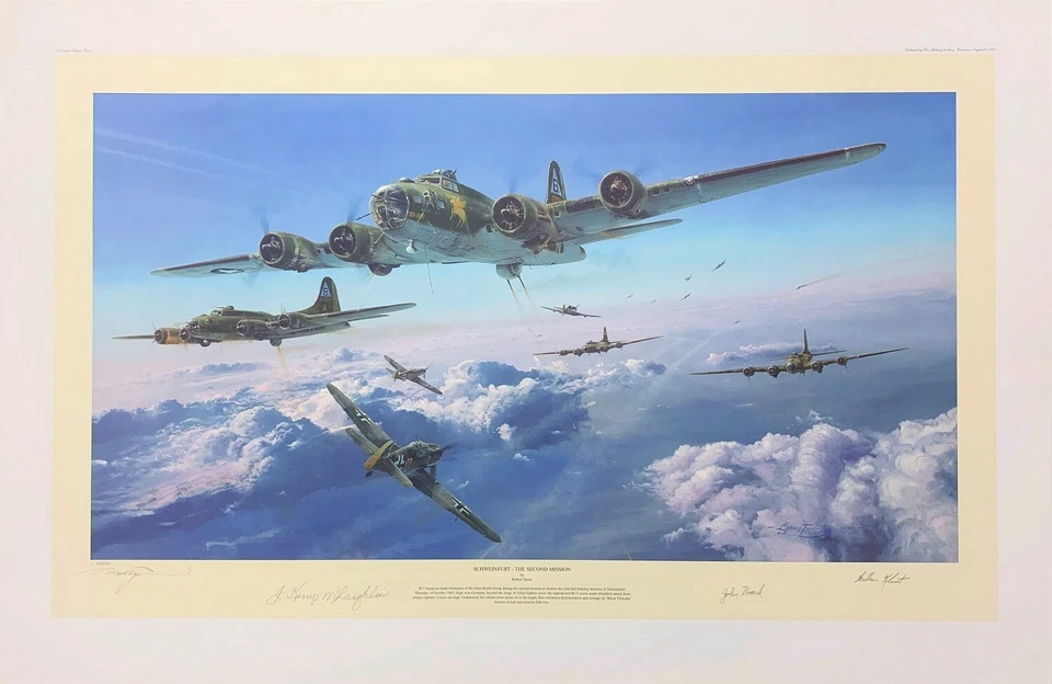 Schweinfurt the Second Mission by Robert Taylor  art print signed by B-17 Pilots - Image 2 of 2