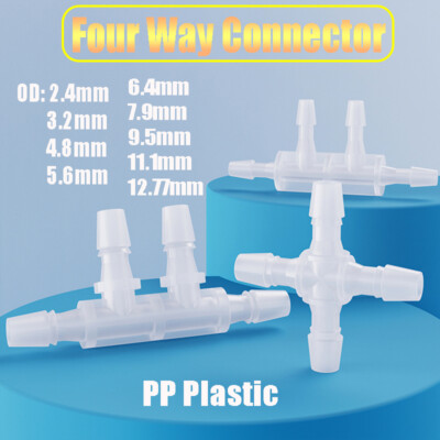Four-Way Plastic Barb Fitting 2.4-12.7mm Equal Diameter Hose Connection Diverter