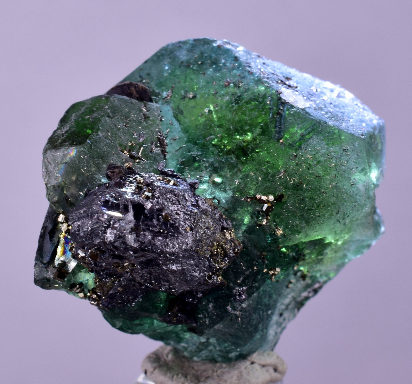 3.5cms GREEN FLUORITE PYRITE CRYSTALS PERU MILPO PERU KB97