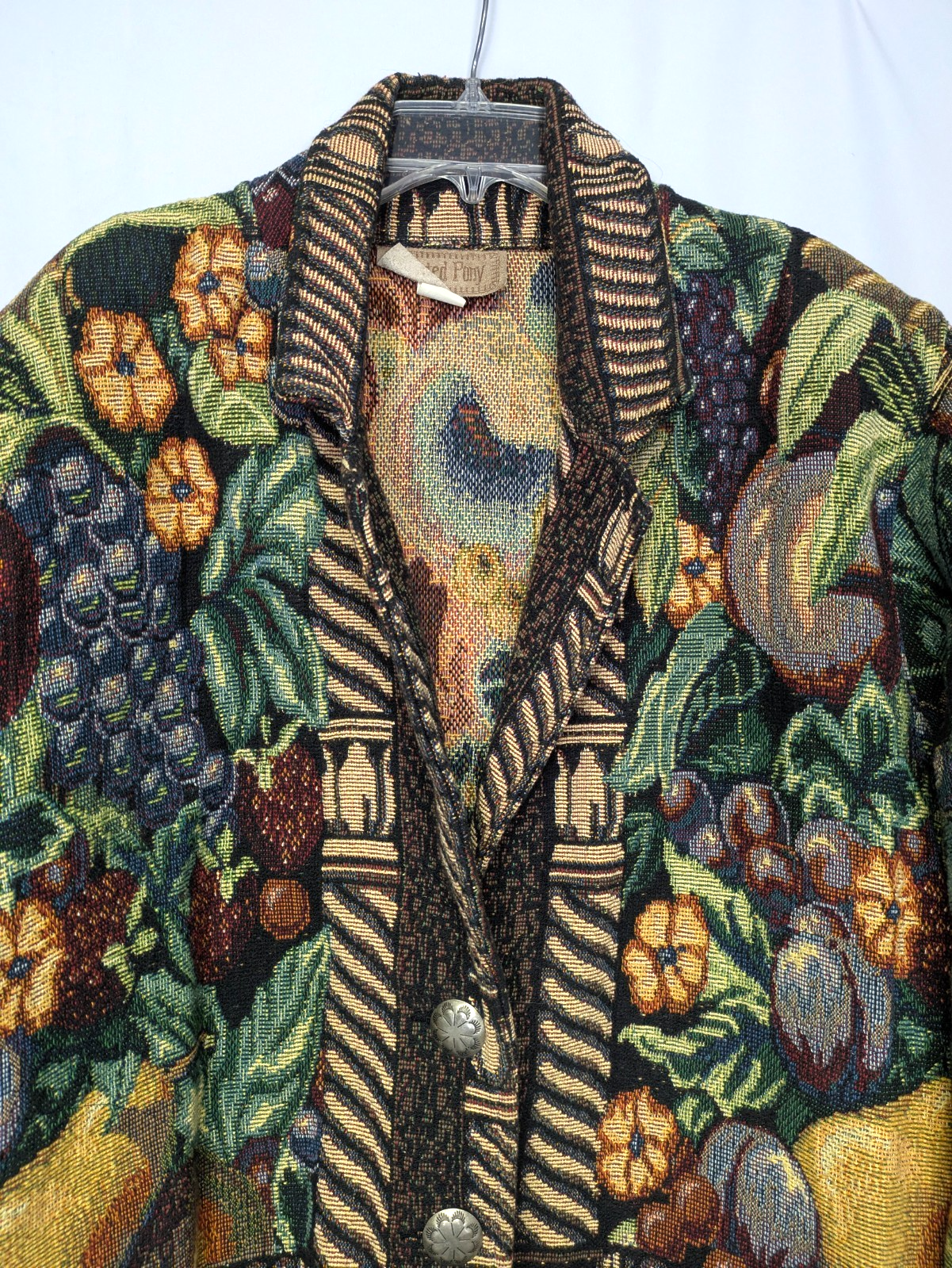 Blazer giacca arazzo pony dipinto stampa frutta donna taglia unica made in USA