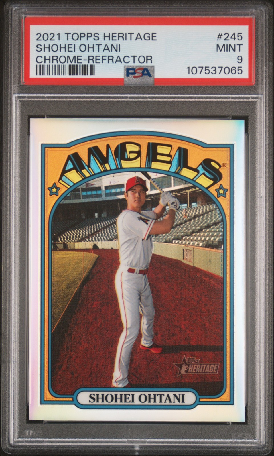 2021 TOPPS HERITAGE CHROME-REFRACTOR #245 SHOHEI OHTANI 50/572 PSA 9