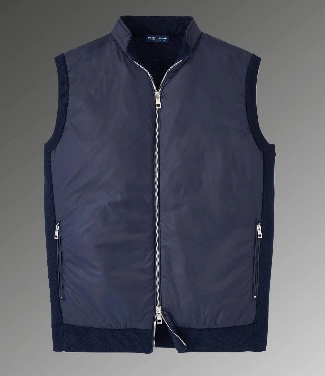 Peter Millar XL Holdridge Hybrid Full Zip Sweater Vest Navy Wool Blend reg. $445