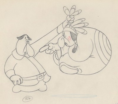 M-G-M Tex Avery JERKY TURKEY Animation Drawing of PILGRIM + INDIAN CHIEF, 1945