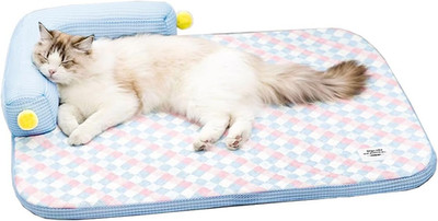 Cozy All-Season Cat Bed with Pillow & Washable Mat - Blue, 21''x15''x4