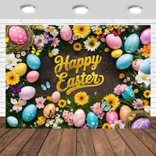 Happy Easter Backdrop 7X5Ft Spring Colorful Eggs Photography Background Floral G