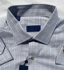 NWT David Donahue Dress Shirt Medium Pearl Check Cotton READ