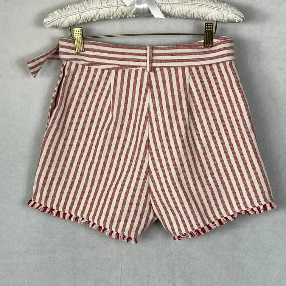 Aqua Shorts Women's XS Belted 100% Cotton Red And White Striped Frayed - Image 2 of 4