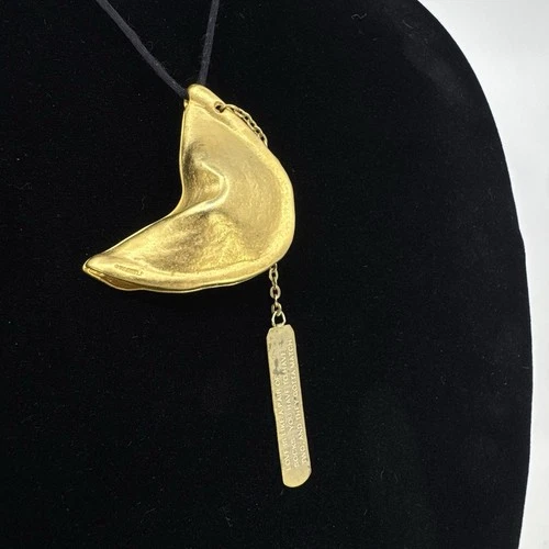 Vtg MIRIAM HASKELL 24K Russian Gold Plated FORTUNE COOKIE silk cord Necklace