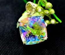 Ciondolo Topazio Mistico Naturale 70 Ct Argento Massiccio 925 Taglio Cuscino Pietra Preziosa Arcobaleno