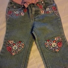 WonderKids Girls 12M Ankle Denim Jeans Floral Heart Embroidered Elastic Waist