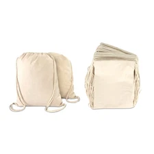 Canvas Drawstring Bag String Backpack Mens Womens Bulk Natural 12 Pack