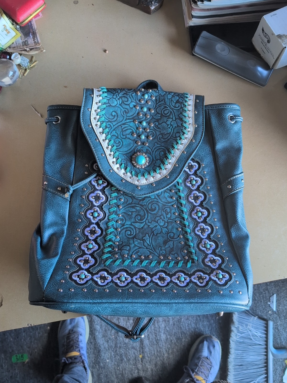 Montana West Concho Collection Teal Embellished Women's Larg