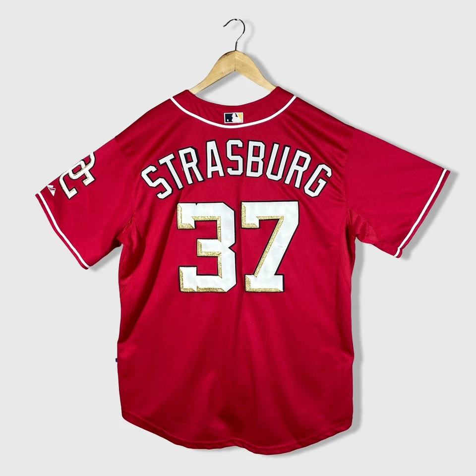 Majestic Coolbase Washington Nationals Strasburg 37 Red Baseball Jersey Mens 50 - Image 4 of 4