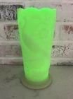 VTG Fenton Peacock Garden Vase Satin Lime Custard Uranium Glows 7.5” Sticker