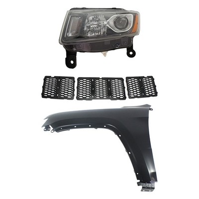 Headlight Kit For 2014-2016 Grand Cherokee Left Assy Black Trim Textured Grille
