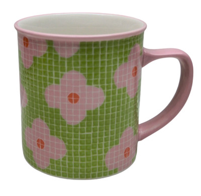Starbucks Barista 2004 Mosaic Tile Bright Pink & Green Flower 16oz Mug Rare!
