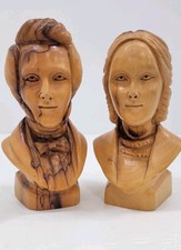 Joseph Smith & Emma Smith Hand-Carved, Olive Wood Busts 