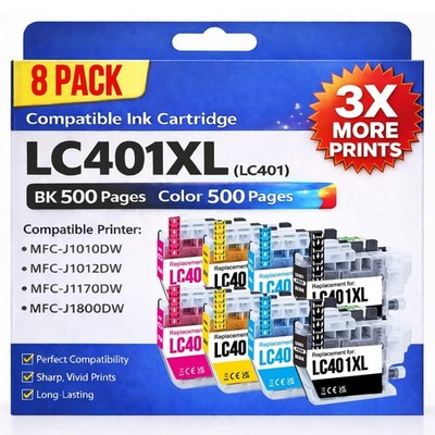 LC401XL LC401 8-Pack High-Yield Ink Cartridges for Brother LC401XL Ink Cartri...