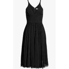 Dress The Population Alicia Lace Trim Cocktail Midi Dress Black Sz M NWT