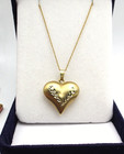 14K 585 Yellow Brushed Gold Diamond-Cut Puffy Heart Pendant Necklace 16" [N148] — photo 1