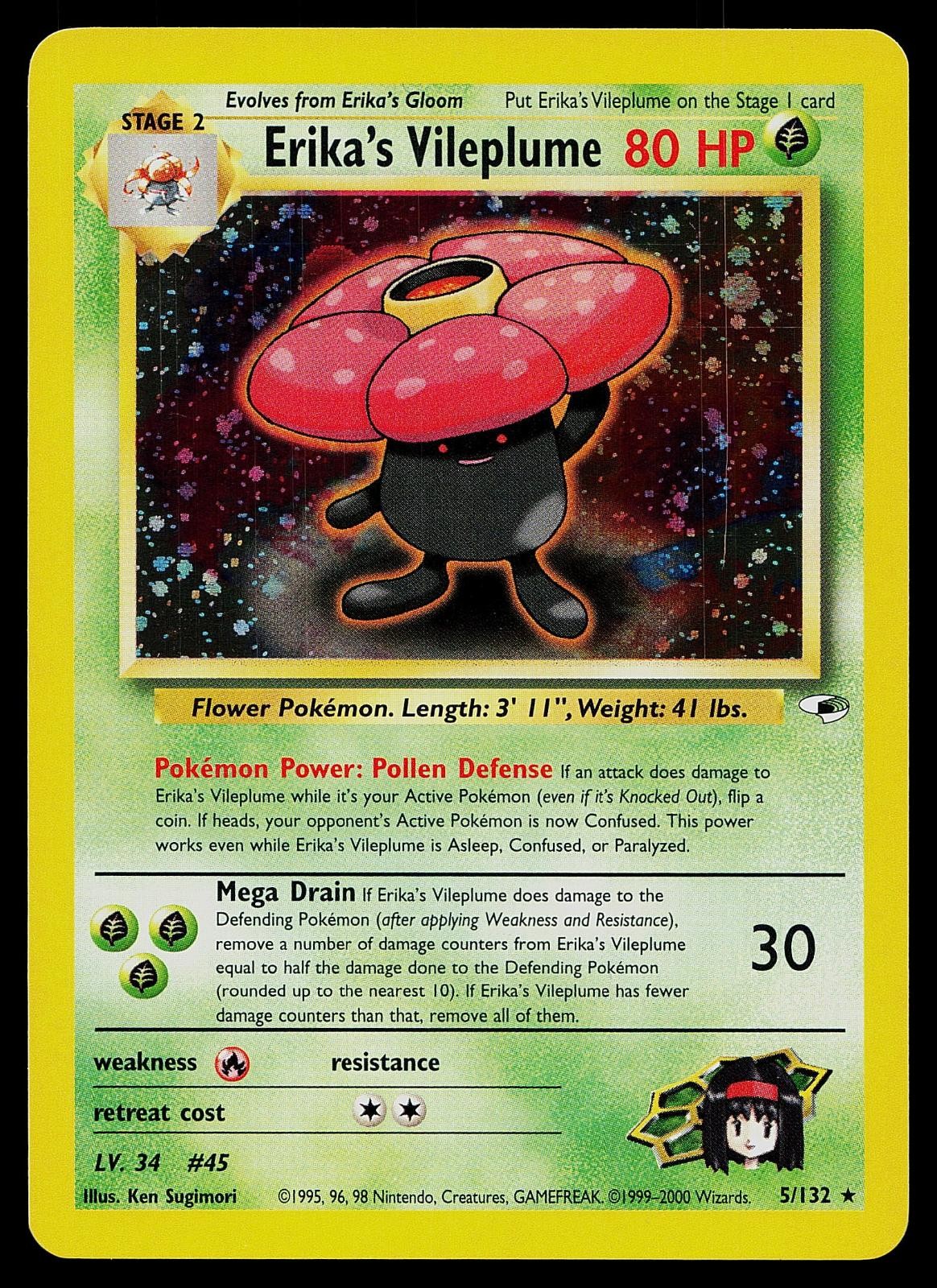 Pokemon Card - Erika's Vileplume Gym Heroes 5/132 Holo Rare