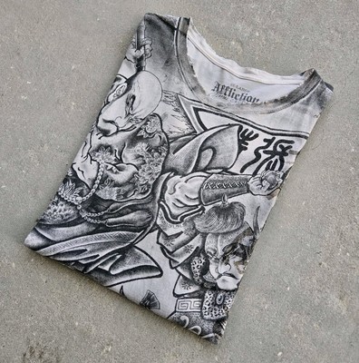 Vtg Y2K Affliction Heroes & Demons T-Shirt 2XL Horiyoshi AOP Japan