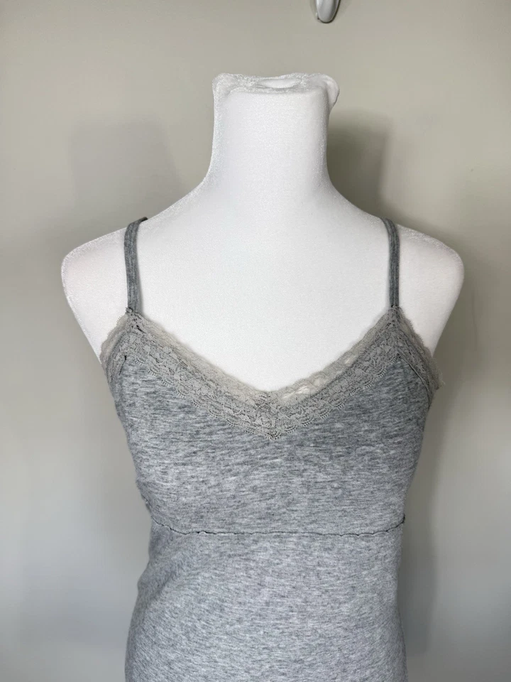 Camiseta sin mangas Y2K Mudd para mujer M gris encaje ribete camisola preppy años 90 algodón crepúsculo Foto 2 de 4