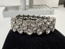 Beautiful Silver Tone Clear Crystal Rhinestone Wrap Bracelet Size 6.5