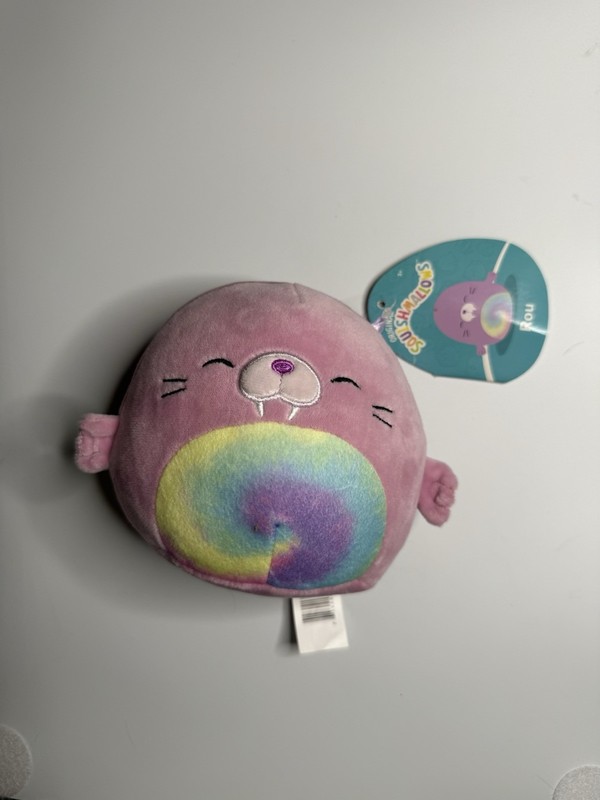 NWT Squishmallows 5" Rou the Walrus Mini Rainbow Swirl Plush Stuffed Animal Gift
