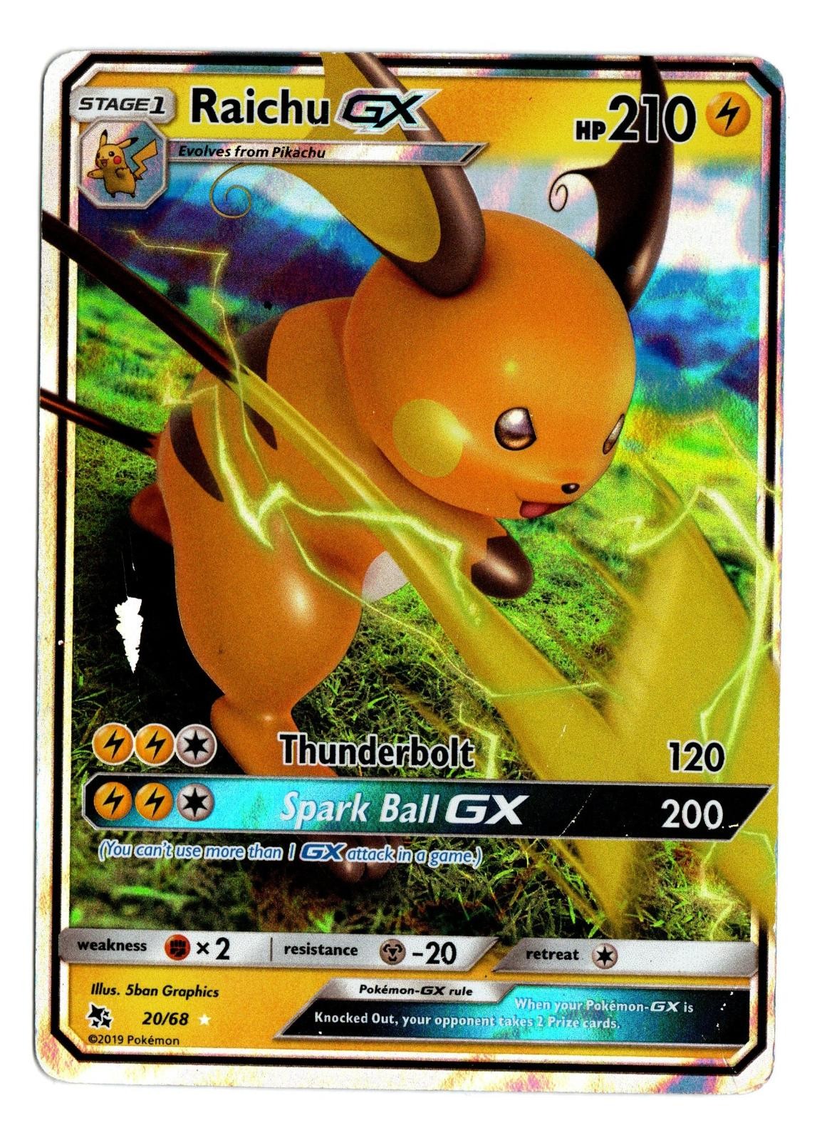 Raichu GX 20/68 Holo GX Rare Hidden Fates Pokemon Moderately Played