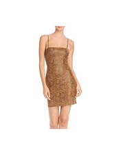 AQUA Womens Brown Snake Print Square Neck Short Cocktail Body Con Dress L
