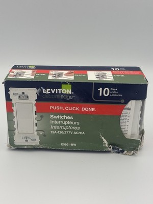 Leviton Decora Edge Push Click Switches E5601-MW 15A-120/277V AC/CA White 10 Pk