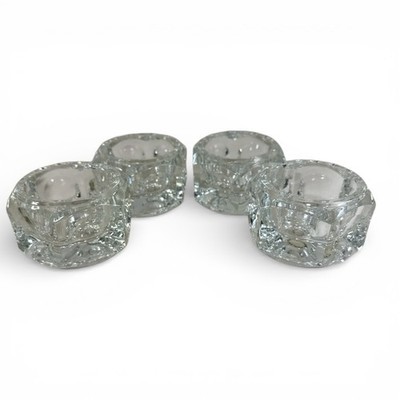 Elements Crystal Glass Votive Candle Holders Set of 4 Czech Republic Dimpled