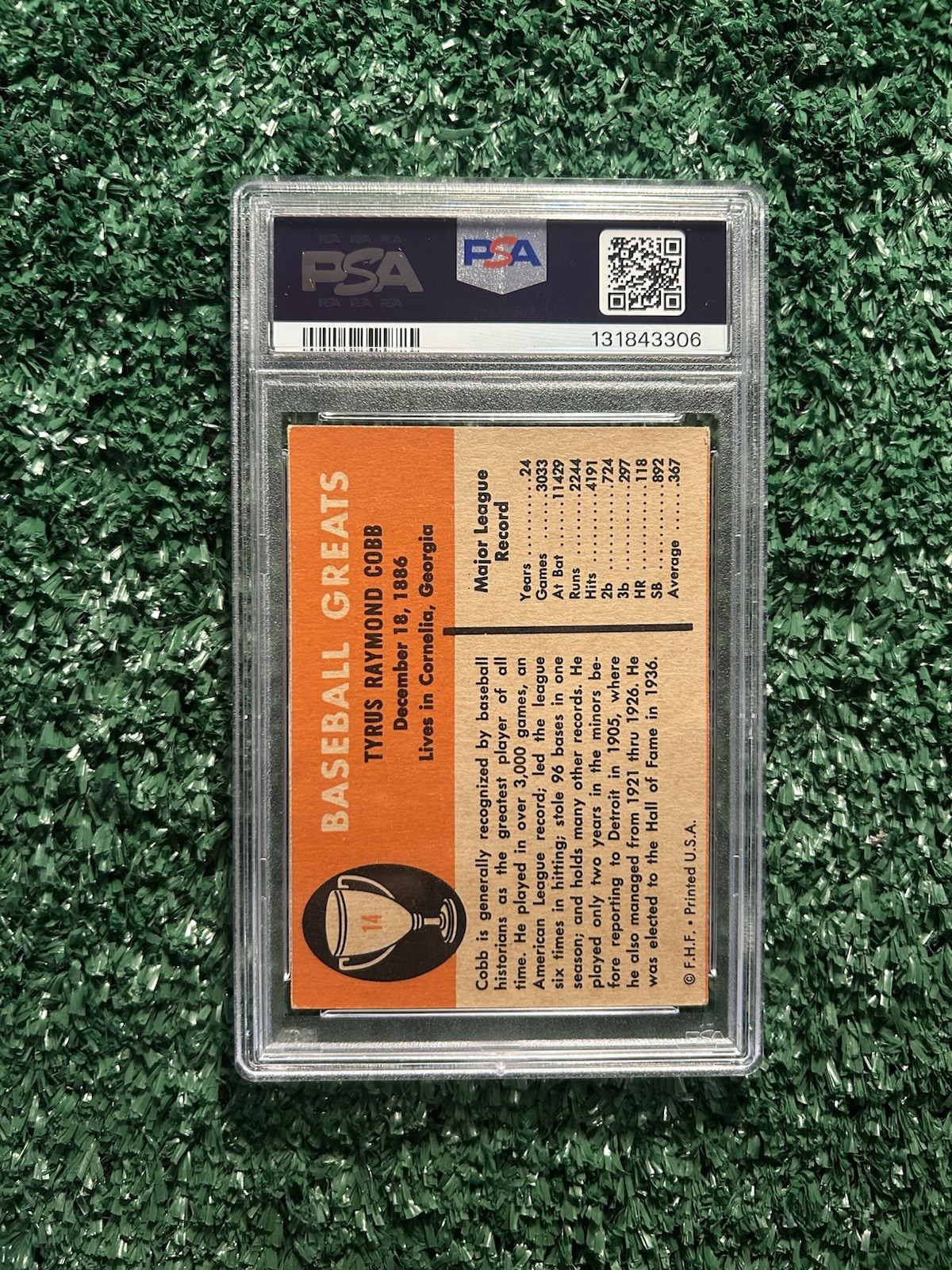 1961 Fleer Ty Cobb PSA 4 view 2