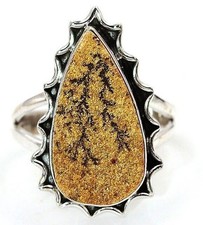 Natural Psilomelane Dendrite Germany 925 Sterling Silver Ring Sz 9