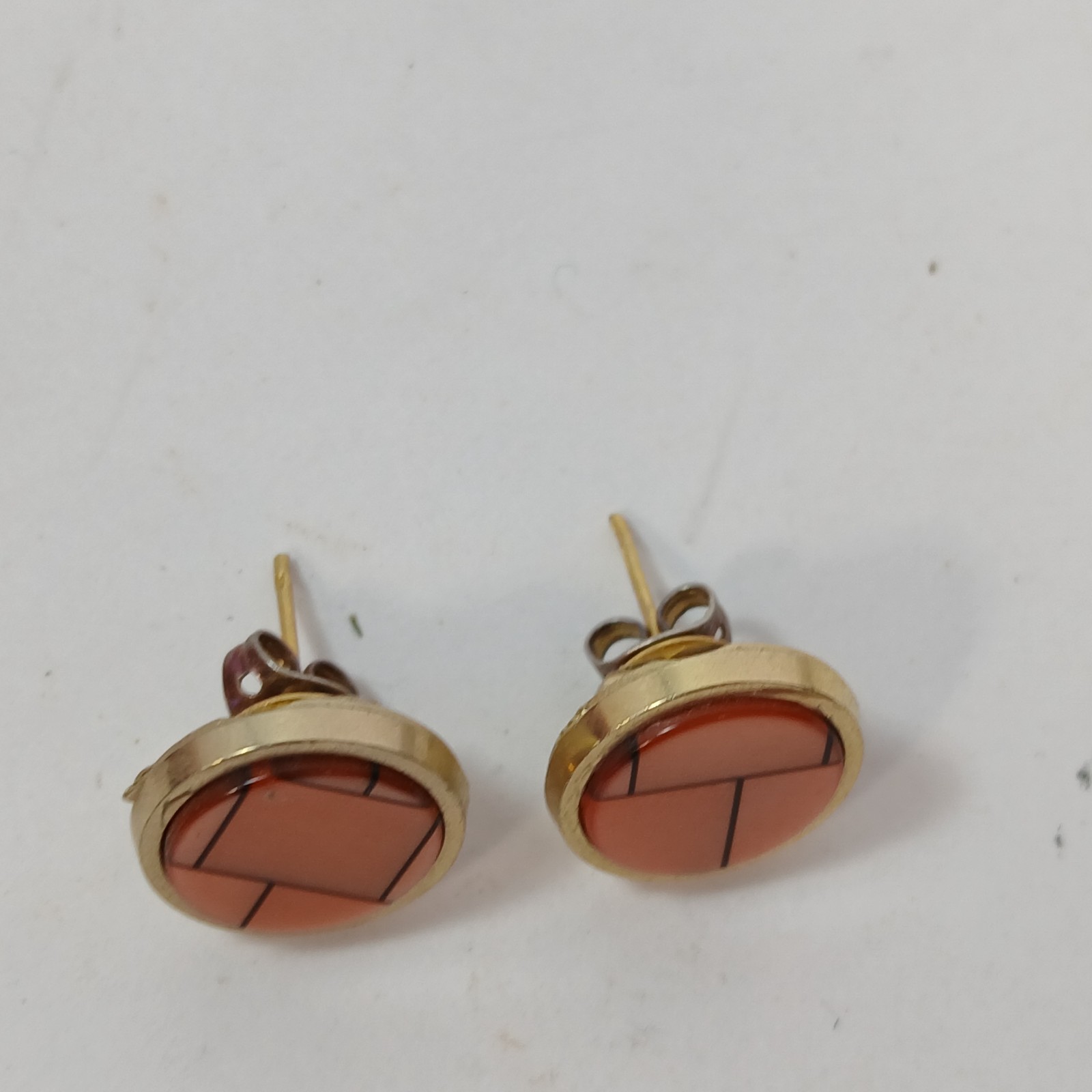 Geometric Tile Pattern Enamel Round Studs—Gold-To… - image 2